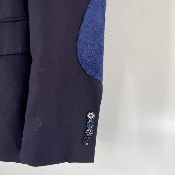 Polo Ralph Lauren Wool Navy Blazer With Leather Elbow Patches